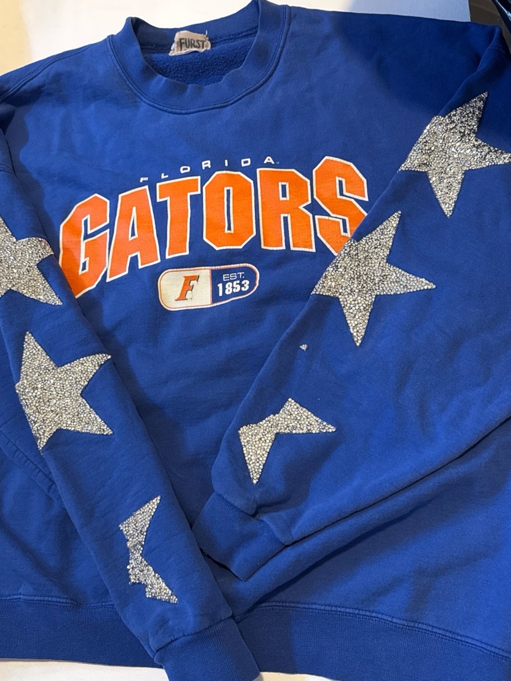 Florida Gators Blue vintage Crewneck Sweatshirt with Silver Star Sleeves
